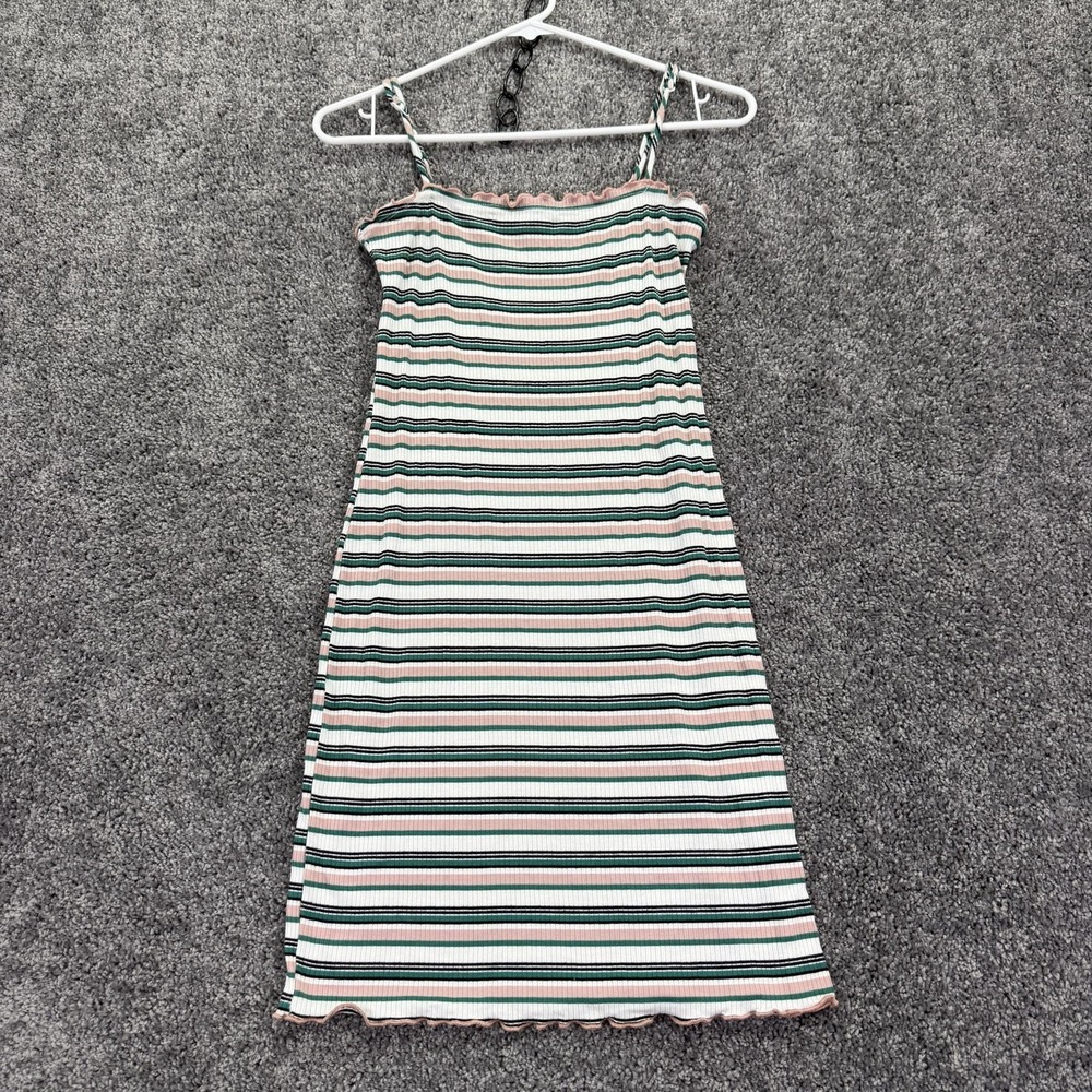 Ambiance Dress Womens Large Multicolor Striped Bodycon Square Neck Ruffle Hem